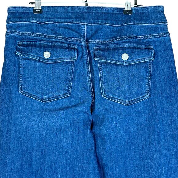 Chico's Wide Leg Ankle U.S Sz 10R (1.5) Dark Blue Pull-On Jeans Buttoned Pockets - Picture 5 of 11